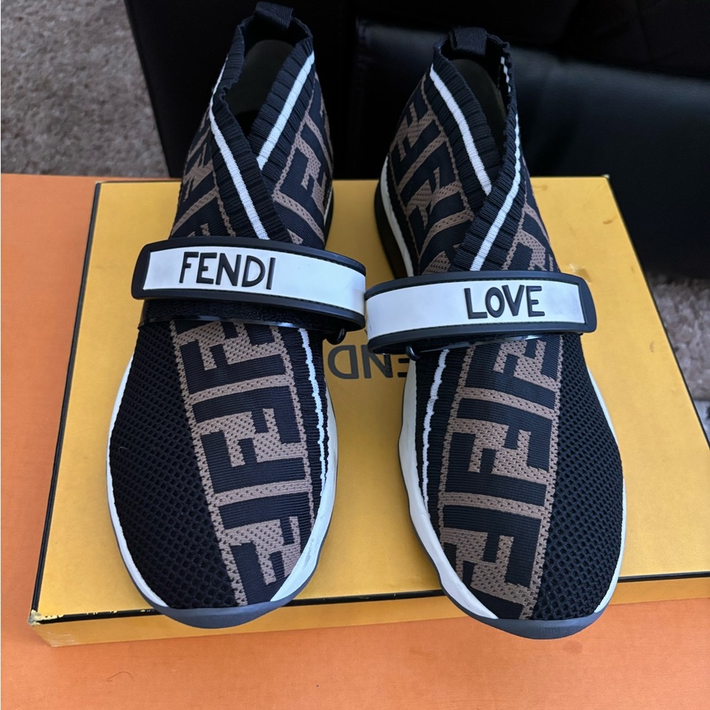 Black fendi knit sneakers